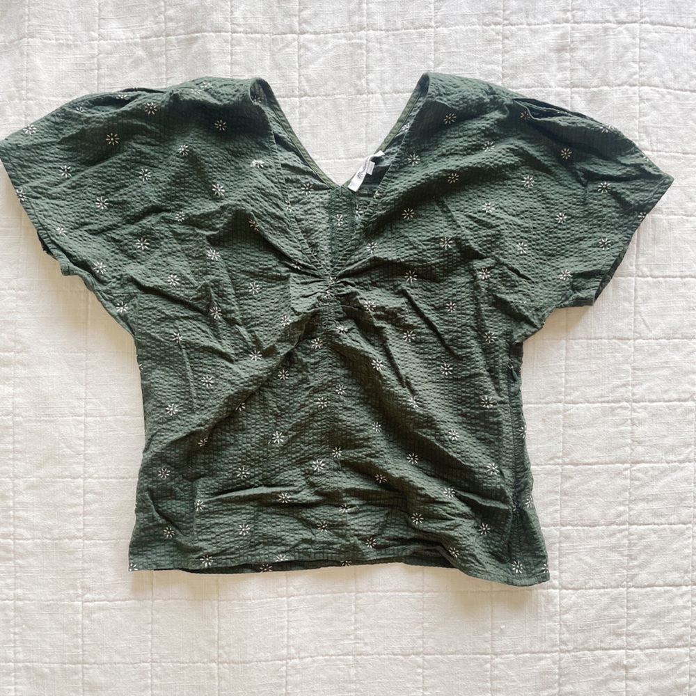 Madewell Voile Puffsleeve Blouse in Dark Forest Green
